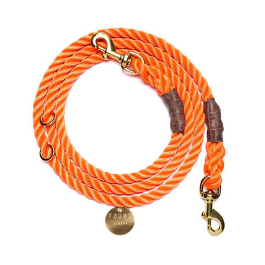 Rescue Orange Rope Dog Leash| Italian Solid Bronze Bolt Snaps, AdjustableShop LeashesFound My AnimalS