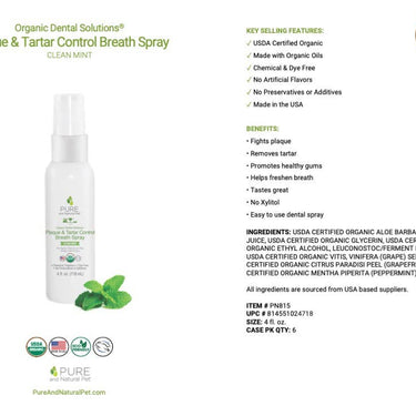 Plaque & Tartar Control Breath Spray for Dogs - Organic Dent