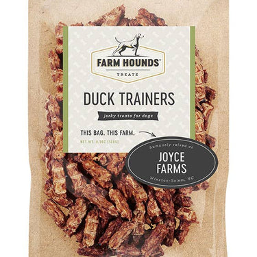 A resealable bag of Farm Hounds Duck Trainers 4.5oz, filled with small, bite-sized duck treats perfect for training.
