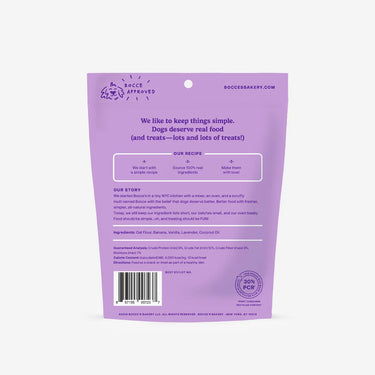 Healthy bed time snack for pet wellness Bocce's Bakery Bedtime Tea Banana, Vanilla & Lavender Dog Treats