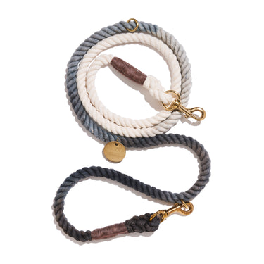 Gray Ombre Rope Dog Leash by Found My Animal, featuring a modern gradient design, solid brass bolt snaps, and an adjustable handcrafted construction for durability and style.