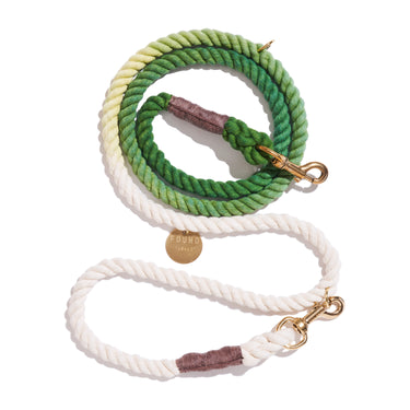A beautifully handcrafted fern green cotton rope dog leash with solid brass bolt snaps, hand-spliced ends, and an adjustable design for secure and stylish walks.







