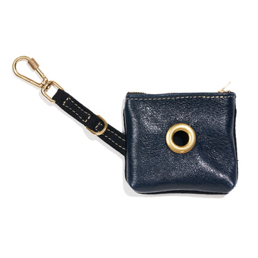 Black Vintage Leather Poop Bag Pouch