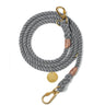 Grey Up-Cycled Rope Dog Leash by Found My Animal, featuring a sleek, eco-friendly design with solid brass bolt snaps, hand-spliced ends, and an adjustable, multi-functional fit