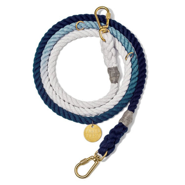 Indigo Ombre Rope Dog Leash by Found My Animal, featuring a stunning hand-dyed gradient, solid brass bolt snaps, and an adjustable, multi-functional design for stylish and secure walks
