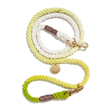 Lime Cotton Rope Dog Leash by Found My Animal, available in Small, Medium, and Large sizes, featuring a bright lime green tone, solid brass bolt snaps, and an adjustable design for stylish and secure walks