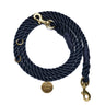"Navy Rope Dog Leash by Found My Animal, handcrafted with marine-grade rope, featuring adjustable solid brass bolt snaps for durability and security."

