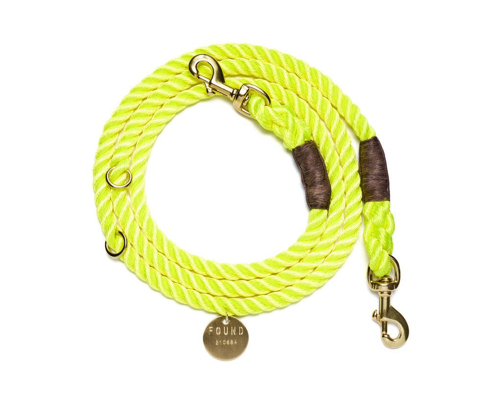 Neon Yellow Rope Dog Leash |Italian Solid Bronze Bolt Snaps, AdjustableShop LeashesFound My AnimalS