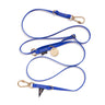 Bright blue 7ft water-resistant dog leash by Found My Animal, made from durable rubber-coated webbing with brass lockable carabiners, offering adjustable versatility for hands-free or multi-dog walking. Supports pet rescue and adoption.