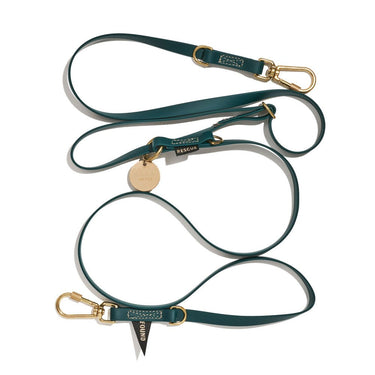 Hunter Green 7ft water-resistant dog leash by Found My Animal, featuring durable rubber-coated webbing, brass lockable carabiners, and an adjustable design for hands-free and multi-dog walking. Supports pet rescue and adoption.







