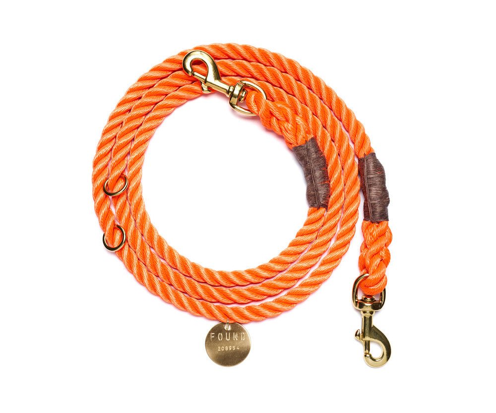 Rescue Orange Rope Dog Leash | Bolt Snaps | Adjustable | Found My Anim ...