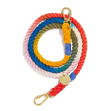 Henri Ombre Cotton Rope Dog Leash – handcrafted, adjustable, and designed for strength, featuring marine-grade rope and brass hardware for pet safety and rescue awareness.
