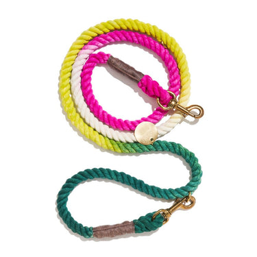 "Radish-colored cotton rope dog leash by Found My Animal, featuring Italian solid bronze bolt snaps, marine-grade durability, and an adjustable design for pet rescue awareness."