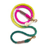 "Radish-colored cotton rope dog leash by Found My Animal, featuring Italian solid bronze bolt snaps, marine-grade durability, and an adjustable design for pet rescue awareness."