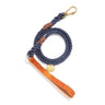 Up-Cycled Blue Jean Rope Leash, Standard Tan Leather HandleStandard 5ft LeadsFound My AnimalS